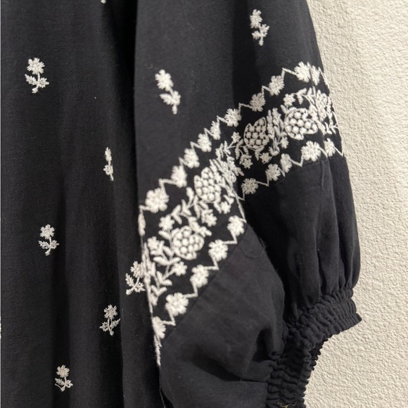 Cleobella Sahra Black White Embroidered Floral Mini Boho Peasant Dress Large - Picture 4 of 16